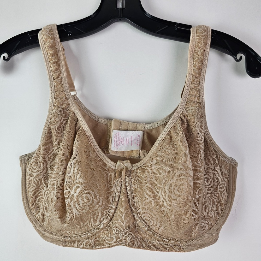 Breezies Bra Size‎ 34DD 34E Jacquard Shine Underwire Support Beige